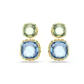 Swarovski Chroma Drop-Ohrhänger, Vergoldete und Mehrfarbige Ohrringe mit Einem Festen Grünen Swarovski ReCreated Crystal und Einem Wendbaren Swarovski Kristall in Blau und Pink, Größe: 2.3 x 1.3 cm