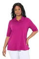 Ulla Popken Damen große Größen Übergrößen Plus Size Poloshirt, Classic, Pima Cotton, Polokragen, Halbarm Magenta 54+ 820757811-54+