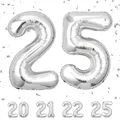 Geburtstag zahlen luftballon 25 jahre | Folienballon Sliber- Folienballon in 40"-101cm Geburtstagsdeko - Ballon Zahl Deko zum Geburtstag fliegt mit Helium für Mann Frauen 25.Geburtstags