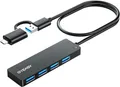 BYEASY USB HUB mit USB-C Stecker, USB C+A zu USB 3.0, Ultra Slim Multiport 4 Ports USB 3.0 Adapter für iPhone 15/16 Serie,MacBook/iPad Pro,iMac,Surface Pro,PC,Laptop,Tablets,Tastatur,Maus.-60cm