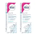 2x Veet PURE Haarentfernungscreme – Für sensible Haut geeignet – Anwendung für Bikini & Achseln - 100 ml Tube mit gewölbtem Applikator und Spatel