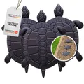 3 Stück Design Gehwegplatten Schildkröte - Deko Trittstein anthrazit -Terrassenplatte Gusseisen für Garten und Wege - Gartenplatten wetterfest und rutschfest, Trittplatten 32x23cm