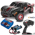 TRAXXAS Slash 1/16 4x4 Schwarz RTR + 4A Ladegerät + 2 x 2200 Lipo Akku SET Combo