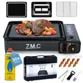 ZMC Gaskocher 2in1 Tragbarer Gaskocher + Gasgrill Campingkocher inkl. Gaskartuschen, (mit Grillplatte + Grillrost, Wärmeleistung: 2,2KW, für Outdoor und indoor, indoor), inkl. Grillzubehör + und Aufbewahrungskoffer, Piezo-Zündung, 3,8kg 2in1 Gaskocher + Gasgrill mit 20 Gaskartuschen