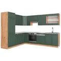 Vicco Eckküche, Grün, Honigeiche, Holzwerkstoff, L-Form,Formgebogen, 227x81.6x60 cm, Küchen, Eckküchen, Eckküchen ohne Geräte