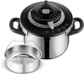 Tefal Schnellkochtopf Clipso+ CHEF, 6 Liter Dampfkochtopf, Edelstahl, 4 Kochprogramme, 6 Sicherheitsstufen, abnehmbarer Timer