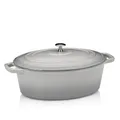 kela Bräter Gusseisen oval 6 Liter, Dutch Oven CALIDO, Induktion Gussbräter mit Deckel, Gusseisen Topf Brot backen, emailliert, hellgrau