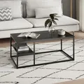 Home Collective Couchtisch, Beistelltisch, Wohnzimmertisch, Tisch Couch | Mit Ablage und pulverbeschichtetem Metallrahmen | Pflegeleicht & robust | 102x52x42 cm (BxTxH) | Schwarz