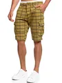 Indicode Herren Monroe Cargo-Shorts mit Gürtel | Bermuda Sommerhose aus Baumwolle für Männer Amber Check, XL