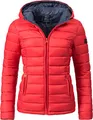 MARIKOO Damen Übergangsjacke leichte Steppjacke kurz mit Kapuze Lucy Rot Gr. XS