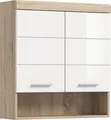 Lambada Badschrank Wandhängend 2 Türen, 3 Spiegeltüren, 1 Regal Weiß hochglanz, Eiche Nachbildung.