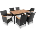 di volio Gartenmöbel-Set VERONA - Essgruppe Garnitur aus Polyrattan, robuste Sitzgruppe mit Akazienholztisch + 6 Stühle, Terrassenmöbel Lounge Set - Schwarz/Beige