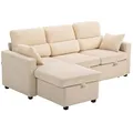 HOMCOM Ecksofa mit Schlaffunktion L-Form Sofa Schlafsofa mit Bettkasten, Kissen, 3-Sitzer Wandelbare Eckcouch mit Cordoptik Schlafcouch für Wohnzimmer, Gästezimmer, Beige