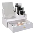 LuxusKollektion Badaccessoire-Set Desktop Kosmetik Organizer Weiß mit Viereckigem Spiegel und Schublade