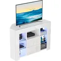 Dripex TV Lowboard Eckschrank Board Fernsehtisch Eckkommode Weiß Hochglanz mit LED Beleuchtung - Weiß