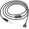 ledscom.de Textilkabel LEHA mit Stecker und Schalter schwarz 3 m inkl. E14 LED Lampe 3,567W 452lm, warmweiß