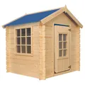 Timbela M570M-1 Kinderspielhaus aus Holz -Spielhaus im Freien für Kinder - 111x113xH121 cm/0.9 m2 Gartenspielhaus - Garten-Sommerhaus für Kinder (Die Dachfarbe ist blau)