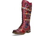 Laura Vita Damen Stiefel Leder mit Blumenmuster Riemen und Schnalle Cocrailo 85, Größe:39 EU, Farbe:Rot - Rot - 39