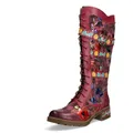 Laura Vita Damen Stiefel Leder mit Blumenmuster Riemen und Schnalle Cocrailo 85, Größe:39 EU, Farbe:Rot