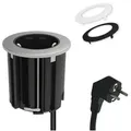 kalb | Einbausteckdose 230V Tischsteckdose 54mm rund für Montage in und an Möbeln / Platten, mit EU-Stecker, inkl. farbiger Blenden