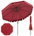 COSTWAY Sonnenschirm 300 cm, Gartenschirm mit Kurbel & Volant, beidseitig um 30° knickbar, Terrassenschirm, Marktschirm für Garten, Balkon, Rot