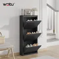 WOLTU Schuhschrank mit 3Klappen Schuhregal Schuhkipper für 9 Paar Schuhe Schwarz