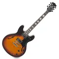 Rocktile E-Gitarre Pro HB100-SB elektrische Gitarre, Hollowbody, Korpus: Ahorn semi-hollow - 2 F-Löcher braun