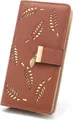 Damen Geldbörse Blatt Muster Leder Lange Bifold Braun
