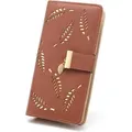 Damen Geldbörse Hohl Blatt Muster Bifold Leder Lange Geldbörse Braun