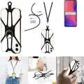 K-S-Trade 3in1 Handykette Handyband Handykordel Halsband Smartphone-Ring Handy-Ring kompatibel mit Oppo Find X Fingerhalterung Handyring Tischständer - Schwarz
