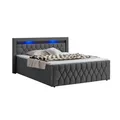 Juskys Boxspringbett Leona Samt 140x200 cm in Grau - mit LEDs, Topper & H4-Federkern-Matratzen