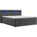JUSKYS Boxspringbett Leona Samt (140 x 200 cm, Grau)