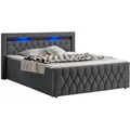 Juskys Boxbett, Grau, Textil, 140x200 cm, Schlafzimmer, Betten, Boxspringbetten