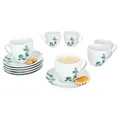 MamboCat Eukalyptus Kaffeetassen mit Untertassen für 6 Personen I Porzellan-Set mit grünem Pflanzen-Dekor für Frühstück & Kaffee I Je 6X Teetassen 180ml & Untertassen