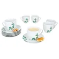 6er Set Eukalyptus Kaffeetassen mit Untertassen 6 Personen Porzellan Tee Blatt