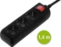 HAMA Steckdosenleiste 3-fach mit Schalter, 1,4 m, Schwarz, 2er-Set (00137396)