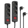 Hama 2er-Set Steckdosenleiste 3-fach (2x Mehrfachsteckdose mit Schalter zum Stromsparen, Steckplätze 45 Grad gedreht, Kabel 1,4m, GS geprüft) Schwarz