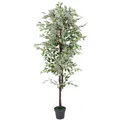 Weißer Ficus Benjamin Birkenfeige Kunstpflanze Baum Künstlich 180cm Decovego