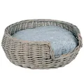 UNUS Hundebett Hundekorb Hundekörbchen aus Weide mit Kissen Grau Durchmesser 55cm für Hunde und Katzen