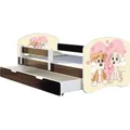 ACMA Jugendbett Kinderbett Junior-Bett Komplett-Set mit Matratze Lattenrost und Rausfallschutz Wenge 12 Welpen 160x80 + Bettkasten - Dunkelbraun