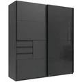 Boxxx Schwebetürenschrank, Graphit, Schwarz, Glas, Holzwerkstoff, 4 Fächer, 3 Schublade(n) Schubladen, 180x198x65 cm, BQ - Bündnis für Qualität, Made in Germany, DIN EN ISO 9001, umfangreiches Zubehör erhältlich, in verschiedenen Größen erhältlich, Kinder- & Jugendzimmer, Jugendmöbel, Jugendkleiderschränke