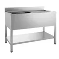Gastro-Inox Spültisch, mit links 1 Becken, Tiefe 600 mm 305.404 , Maße: (L x T x H) 1600 x 600 x 880 mm, Grundboden + Aufkantung