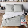 Wolkenfeld Bettwäsche 200x200 cm 3teilig – Hellgrau/Weiss - kuschlig weich & bügelfrei – ÖKO-TEX Zertifiziert – Mikrofaser Bettwäsche-Sets 1x Bettbezug 200 x 200 + 2X Kissenbezug 80x80