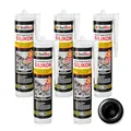 Isolbau Hochtemperatur Silikon Dichtmasse Motor, Dichtstoff, Reparatur & Füllung von Rissen in Kaminen & Öfen, hochtemperaturbeständig bis + 350 °C, 5 x 300 ml Schwarz