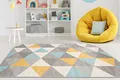 Carpeto Rugs Teppich Wohnzimmer Kurzflor Grau Modern Geometrisch Rauten Muster - Niedrigflor Teppich für Wohnzimmer Jugenzimmer Kinderzimmer/Öko-Tex Pastell Grau Gelb Türkis 80 x 150 cm