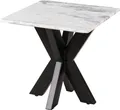 MASSIVMOEBEL24 Couchtisch quadratisch 55x55x55 Marmor weiß / Kreuzgestell Eisen schwarz BARCELONA #315