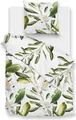ZO! Home Renforcé Bettwäsche - Ragusa - Blätter mit weißen Blüten 200 x 200 cm grüne Blätter mit weißen Blüten, weißer Hintergrund