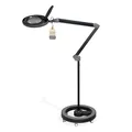 Lumeno dimmbare LED Lupenleuchte 8513SW mit großer 152 mm Echtglaslinse, einstellbare Helligkeitsstufen, geeignet als Arbeitsleuchte, Lupenlampe, Lesehilfe, 3 Dioptrien mit Rollstativ Schwarz