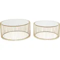 Kare Design Couchtisch Wire (2/Set), Brass, 63/53cm Durchmesser, Beistelltisch, Nachttisch, Stahlgestell, Tischplatte aus Sicherheitsglas, Wohnzimmer, rund, 34x70x70 cm (H/B/T)