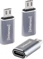 Intenso Adapter USB-C zu microUSB (C480M) 3 Stück, 480 Mbit/s High-Speed USB 2.0, OTG, Aluminium, Grau